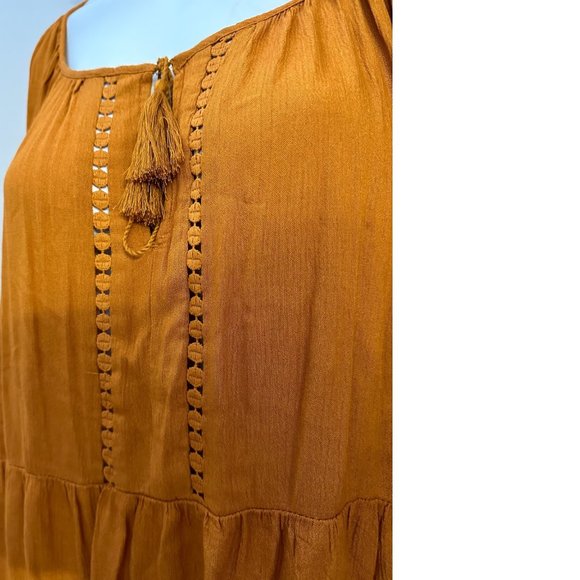 🎃 Old Navy PLUS SIZE 4X Tall Mustard Yellow Orange Dress Top Blouse Tunic Lace - Picture 5 of 5